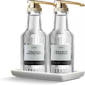 컬러 유리 커피 시럽 디스펜서와 함께 요리하기 - 바용 병 2개 세트 세라믹 홀더가 있는 장식용 350ML