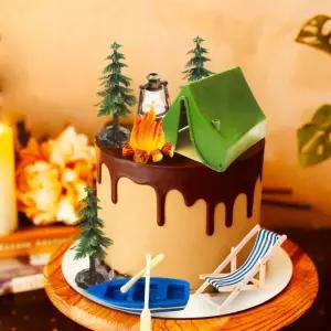 모루오 미니어처 캠핑 장면 세트 텐트가 있는 장식 정원 디스플레이 랜턴 캠프파이어 소나무 보트 비치