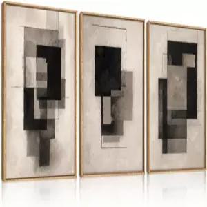 Aurlan 대형 추상 블랙 베이지 컬러 블록 액자 캔버스 벽 아트 세트 수채화 중립 기하학적 장식 거실용