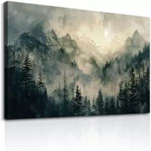 거실용 푸하이화 캔버스 월 아트 침실용 액자형 벽 장식 현대 사무실 숲 안개 풍경화 농가 그림 아트워크