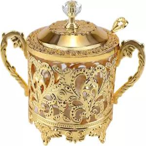 뚜껑과 숟가락이 있는 빈티지 유리 설탕 그릇 주방 음식 용기 조미료 냄비 스파이스 병 가정용 레스토랑 (