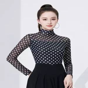 라인댄스복 라틴 방송 댄스상의 줌바 모던 사교 망사 댄스옷