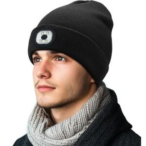 충전식 LED 비니 모자 라이트 포함 남여공용공용  겨울 니트 캡 헤드램프 야간 조명 플래시라이트 야외 활