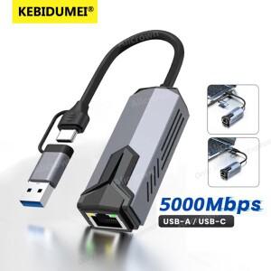 5Gbps 유선 USB 네트워크 카드 기가비트 어댑터 USB/Type-C-RJ45 LAN 이더넷 변환기 허브(노트북용) Win11