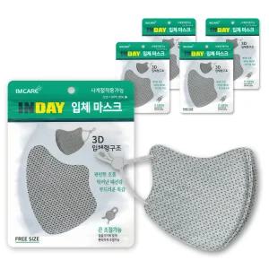 인데이 3D 입체마스크 끈조절가능 사계절용 성인용 대형 그레이 5개