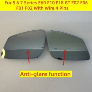 56 7 시리즈 E60 F10 F18 GT F07 F06 F01 F02용 4핀 자동 디밍 눈부심 방지 열선 내장 후방 거울 유리