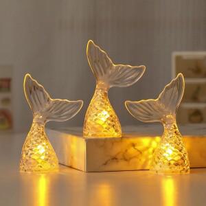 3X 인어 꼬리 빛 9.3cm 프로젝션 촛불 차 배터리 운영 분위기 램프 크리스마스 Flameless Kid's Night Lamp