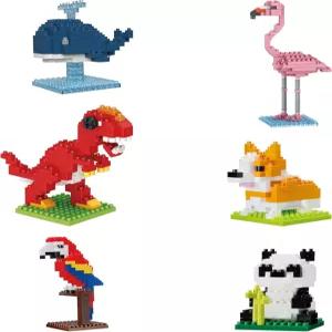 WEUYUIAF 동물 미니 빌딩 블록 생일 선물용 6팩 마이크로 장난감 세트 파티용 브릭 키트 구디 백 판다 레드