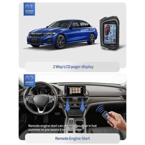 EASYGUARD EC207-M9 양방향 자동차 경보기 LCD 디스플레이 원격 엔진 시동 및 푸시 버튼 충격 감지 경고