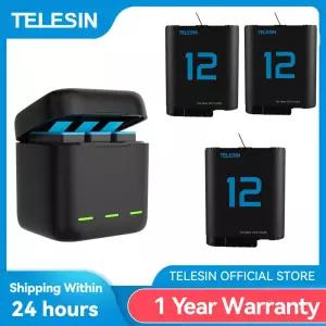 TELESIN 고프로 히어로 9 10 11 12 용 배터리 1750 mAh 3 방향 LED 조명 충전기 박스 TF 카드 보관