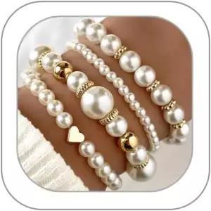 여성용 흐렘후 진주 팔찌 시뮬레이션 구슬 화이트 스태커블 스트레치 세트 여성 신부 들러리 주얼리용 다층
