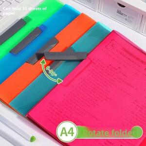 새로운 캔디 컬러 다채로운 심플 회전식 트롤리 PP 폴더 간편 보관 데이터 계약서 시험지 폴더
