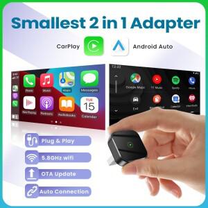 2in1 무선 CarPlay 동글 무선 안드로이드 오토 어댑터 AI 스마트 박스 차량용 지능형 시스템 (유선 CarPlay