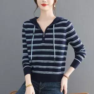 타노스여사친 니트 가을 봄 맨투맨 스웨터 티 예쁜 후드 짧은 데일리룩 스트라이프 KUK3