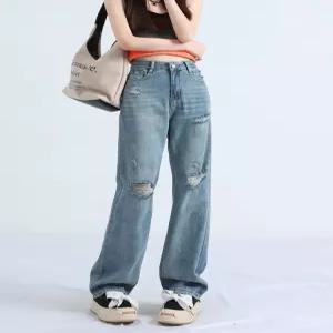 찢어진청바지 찢청 일자 여성 워싱 루즈핏 데님팬츠