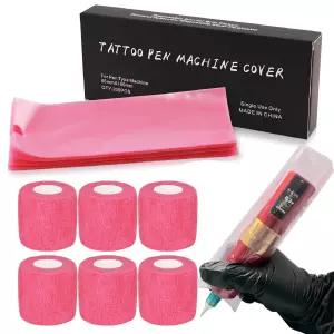 그립 랩이 있는 206PCS 타투 머신 커버 - SOTICA 200PCS 핑크 펜 2.56×7.1 랩과 용품용 6PCS 셀프 접착