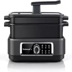 전기 프라이팬 테크우드 7.5쿼터 2-in-1 다용도 멀티 쿠커(5단계 열 설정 포함) 탈착식 논스틱 팬 쿠킹