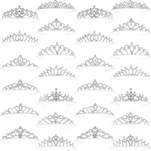 티헤백스 26Pc 여자용 티아라 크라운 스몰 실버 프린세스 벌크 라푼젤 결혼 생일 크리스탈 프롬 신부