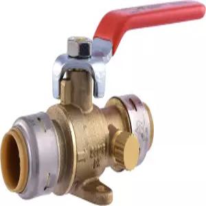 배수구 및 장착 탭이 있는 샤크바이트 맥스 1/2인치 볼 밸브 황동 배관 피팅 PEX 파이프 구리 CPVC PE-RT