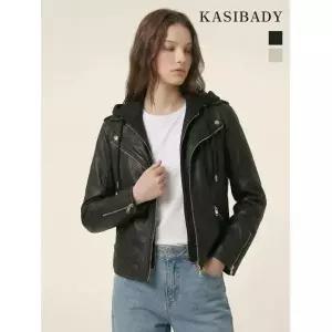 카시바디 FAUX 레더 후드 라이더 투인원 자켓