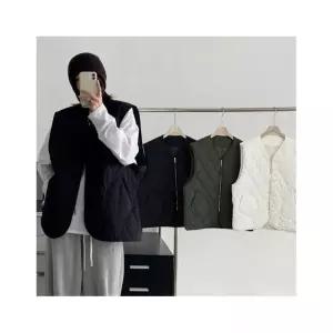 옷자락 여자 오버핏 라운드넥 폴리 누빔 집업 베스트