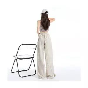 엘럽 여자 봄 바지 쿨링얇은 네이비 속건 와이드 캐주얼 밴딩 허리 슬림핏 원템1