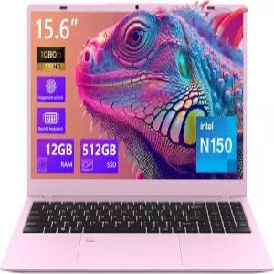 VIGSENUP 핑크 노트북 15.6인치 12GB RAM 512GB SSD 4코어 N150 프로세서(비트 투 N95 N5095) 최대 3.6GHz