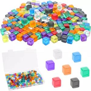200 PCS 8mm 다색 빈 주사위 8-12색 미니 구슬 아크릴 큐브 다양한 색상 노홀 보관함 작은 투명 보드