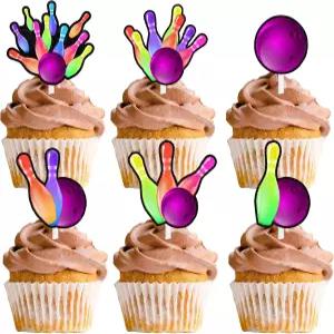 18개 컬러풀 글리터 볼링공 디저트 컵케이크 토퍼 볼링 스포츠 테마 장식 용품 남자들 생일 파티