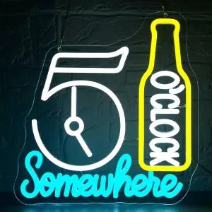 5시 정각 어딘가에 벽 장식용 희미한 맥주 LED 라이트 사인 바 남성 동굴 시계 파티 호텔 클럽 생일 선물