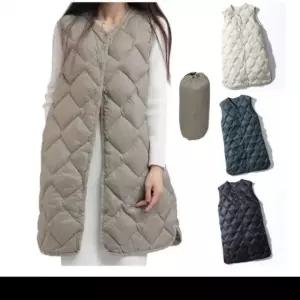 여성 오리털 경량 패딩 다이아 퀼팅 롱패딩 조끼 덕다운 롱조끼