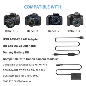 KUTOU 충전기 DR-E18 더미 배터리 USB 전원 케이블 키트 교체 ACK-E18 AC 어댑터 캐논 Rebel T7i SL2 EOS 2
