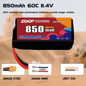 DXF Lipo 3S 배터리 11.4V 850mAh 60C XT30 JST 플러그 포함 비행기 RC 헬리콥터 FPV 레이싱 드론 예비 부