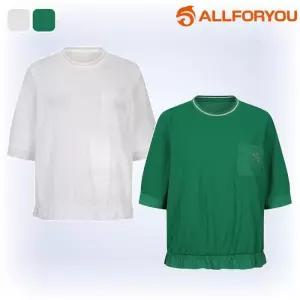 올포유 티셔츠 라운드 5부 셔링 포켓 여성 1111901