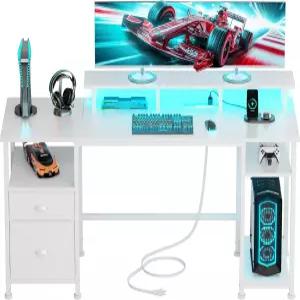 전원 콘센트와 LED 조명이 Furologee 6 컴퓨터 책상 파일 캐비닛 및 홈 오피스용 스탠드가 리버서블 게이밍