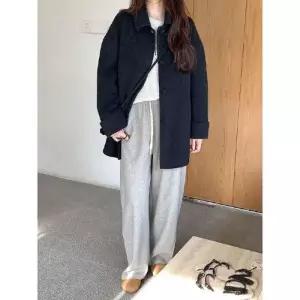 여성용 울 더블 파우치 코트 모피 CH1