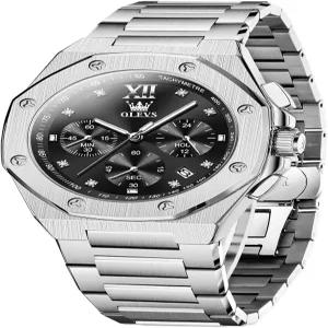 남성용 OLEVS 팔각형 시계 클래식 리스 스틸 라지 페이스 남성 스 얼 방수 쿼츠 화이트/블랙/블루/골드