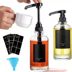 AXIM 커피 시럽 디스펜서 라벨 깔때기가 포함된 2팩 500ml/6.9 유리 바 정리함 모던 이션 액세서리 주방용