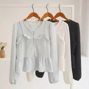 [잇수다] 엔코코 엠보 프릴 뷔스티에 레이어드 플레어 블라우스