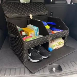 자동차 트렁크 정리함 고급 가죽  신발수납함 2층 분류 수납 가능