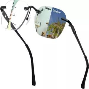 UXAOSVME 포토크로믹 멀티포커스 리딩 글래스 블루 라이트 차단 선글라스 UV400 프로그레시브 컴퓨터