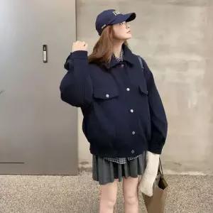 여자 남색 빈티지 기모 코듀로이 숄 스웨이드 칼라 코트 파이 모피 CH1