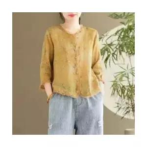 앤티크 상의 칠부 모시 소매 밑단 린넨 무지데님 라운드넥 프린트 셔츠 블라우스 여사친 7부 BE5