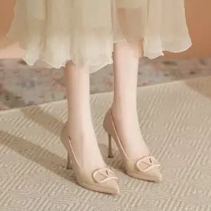 SMK 여사친 힐 펌프스 버클 하이힐 스틸레토 가보시 누드톤 프렌치 브이 JEN5