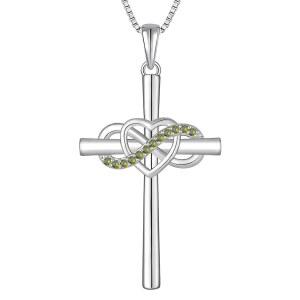 YL 여성용 크로스 목걸이 스털링 실버 인피니티 하트 크루시픽스 펜던트 탄생석 크리스 주얼리