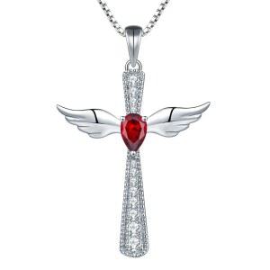 YL 크로스 목걸이 925 스털링 실버 엔젤 윙 펜던트 티어드롭 탄생석 크리스 주얼리 여성용