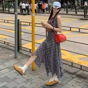 [에이치플러스몰]체크 패턴 투피스 여름 원피스 휴양지