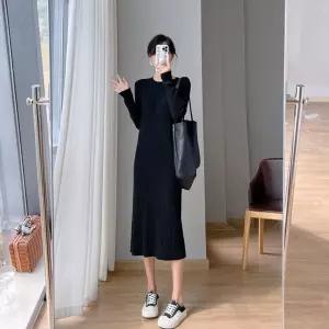 골지 라운드넥 니트 롱 원피스 임산부 루즈핏 데일리