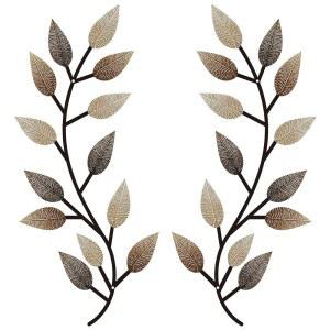 정미 금속 나무 잎 벽 장식 덩굴 올리브 가지 예술 거실, 복도 야외 (빈티지 브라운)