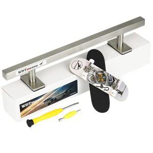 WDTMEEZU 나무 핑거보드 및 핑거 스케이트보드 평평한 레일 세트 핑거보드, 베어링 휠 금속으로 만든 미니 레일용 전문가 소품 포함